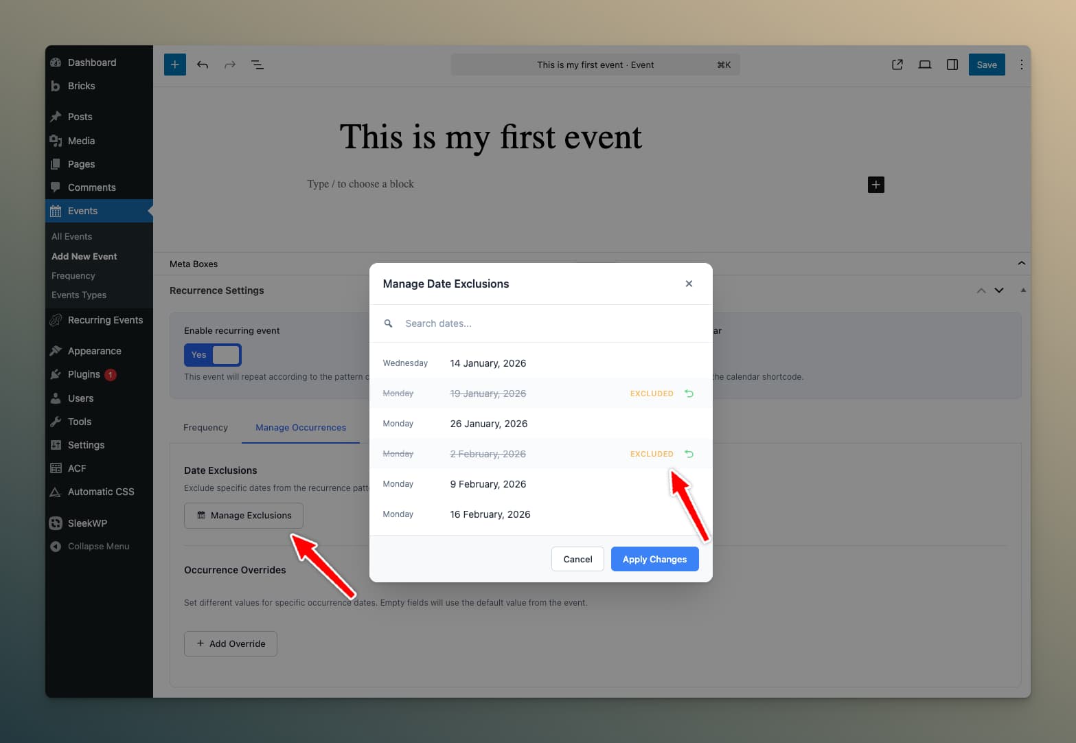 Manage Exclusions