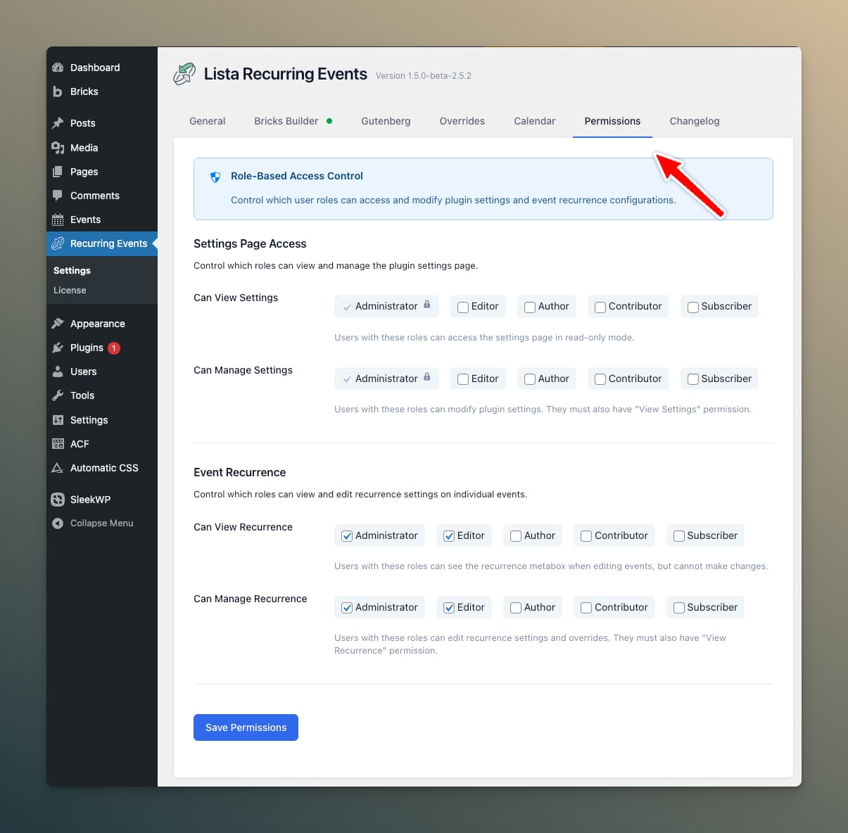Permissions Tab