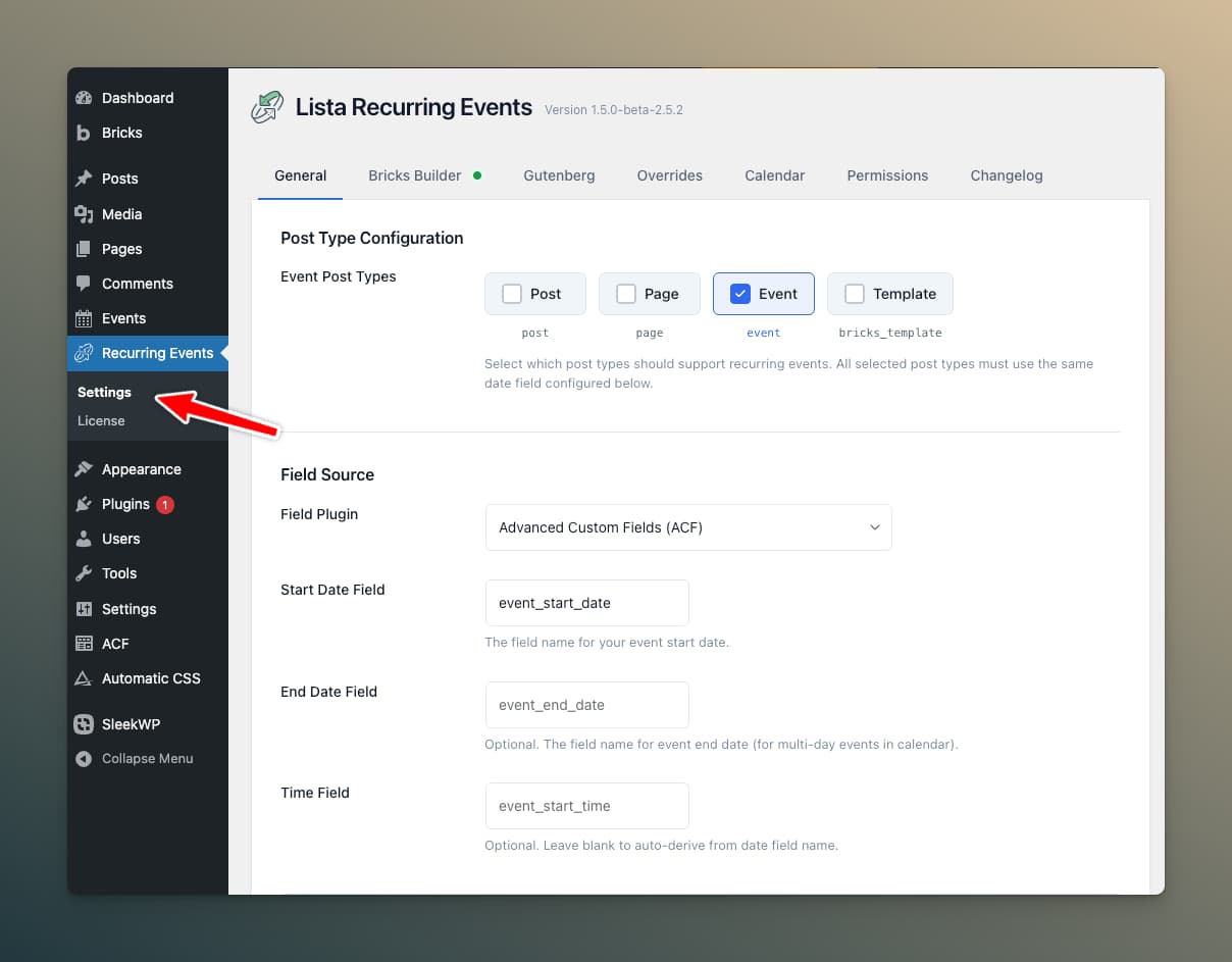 Settings Page